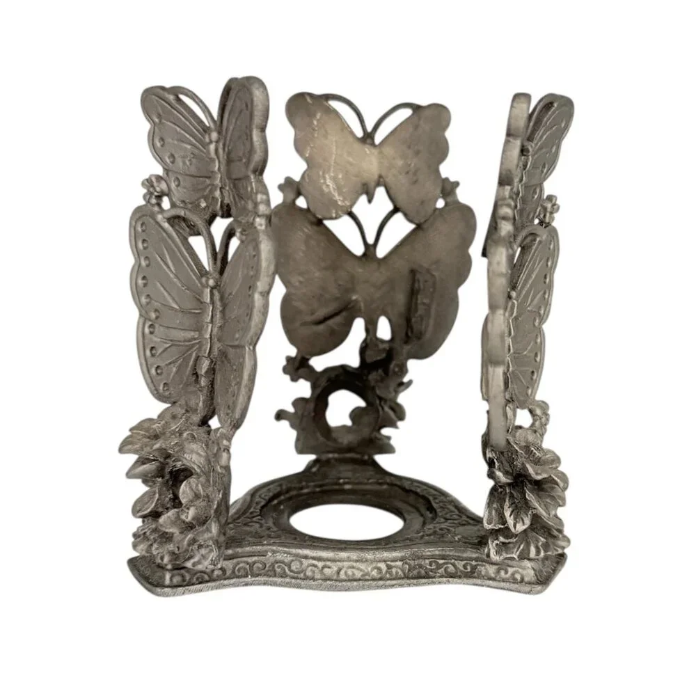 Pewter Ornate Butterfly‎ Garden Design Cottagecore Candle Napkin Holder
